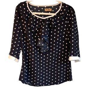 Black White Polka Dot Ruffle Detail Short Sleeve Size Blouse M Twee La Regna